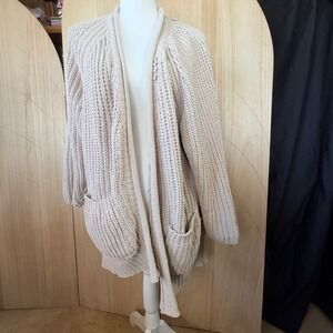 POL Cardigan Sweater Womens Small Beige Chunky Knit Open Front Oversized Pockets